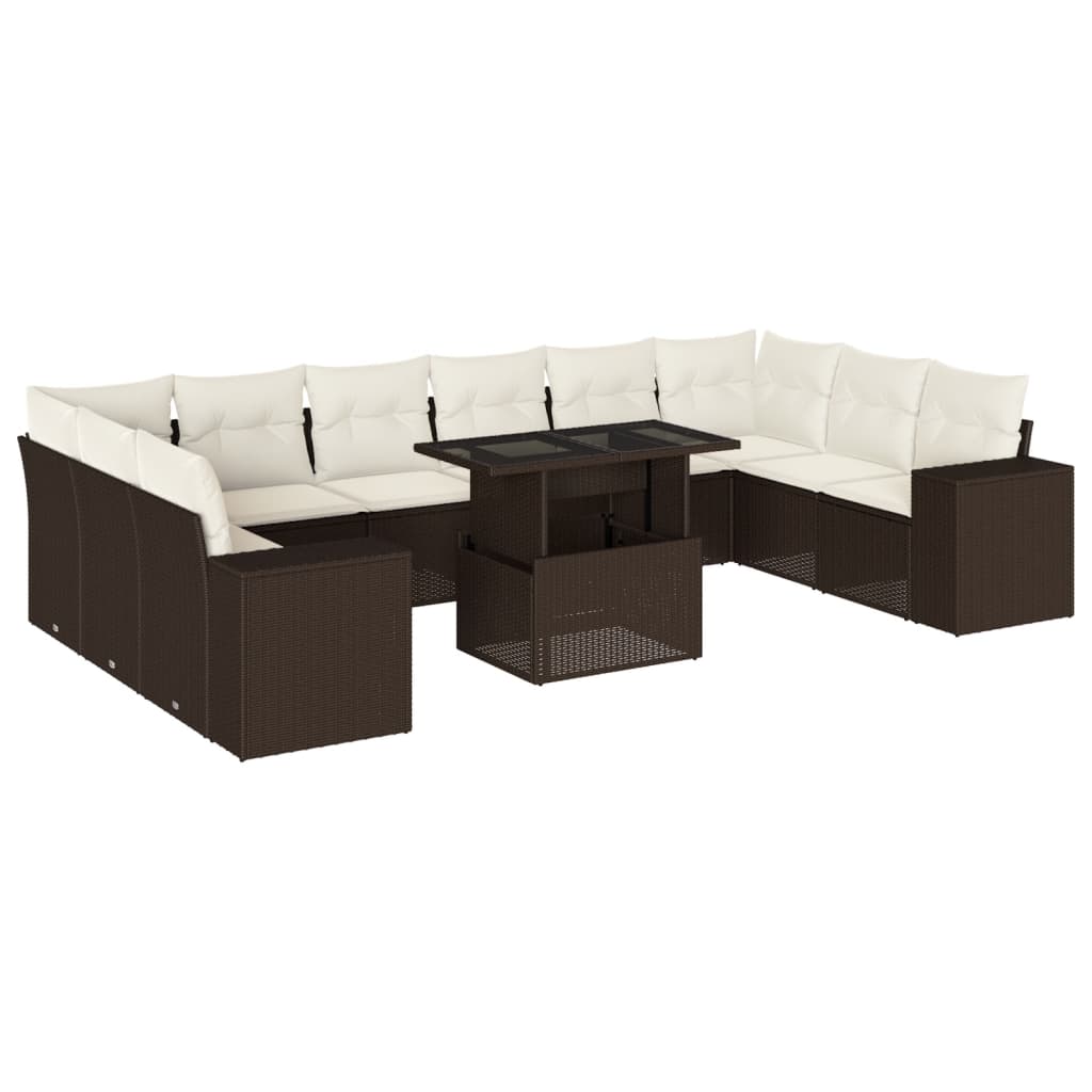 Set De Sofás De Jardín 11 Pzas Cojines Ratán Sintético Marrón