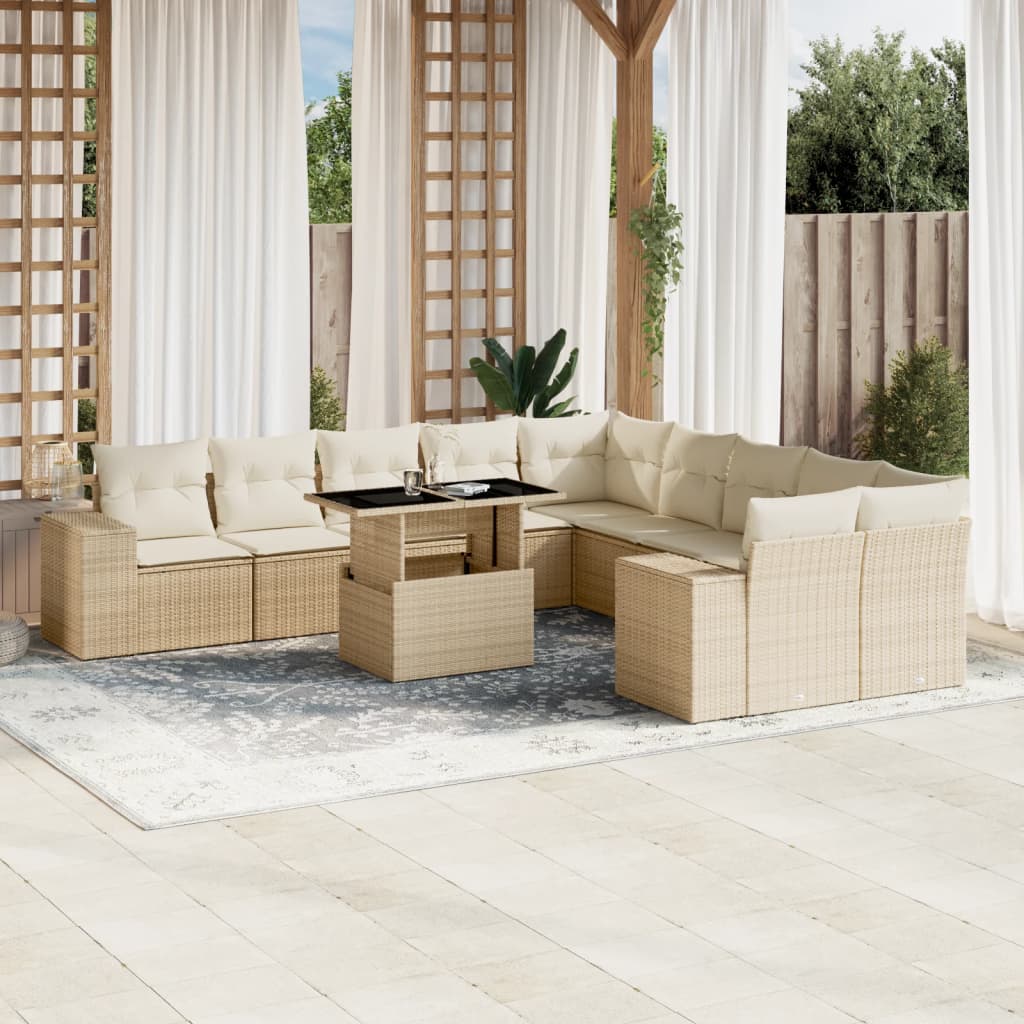 Set De Sofás De Jardín 11 Pzas Cojines Ratán Sintético Marrón