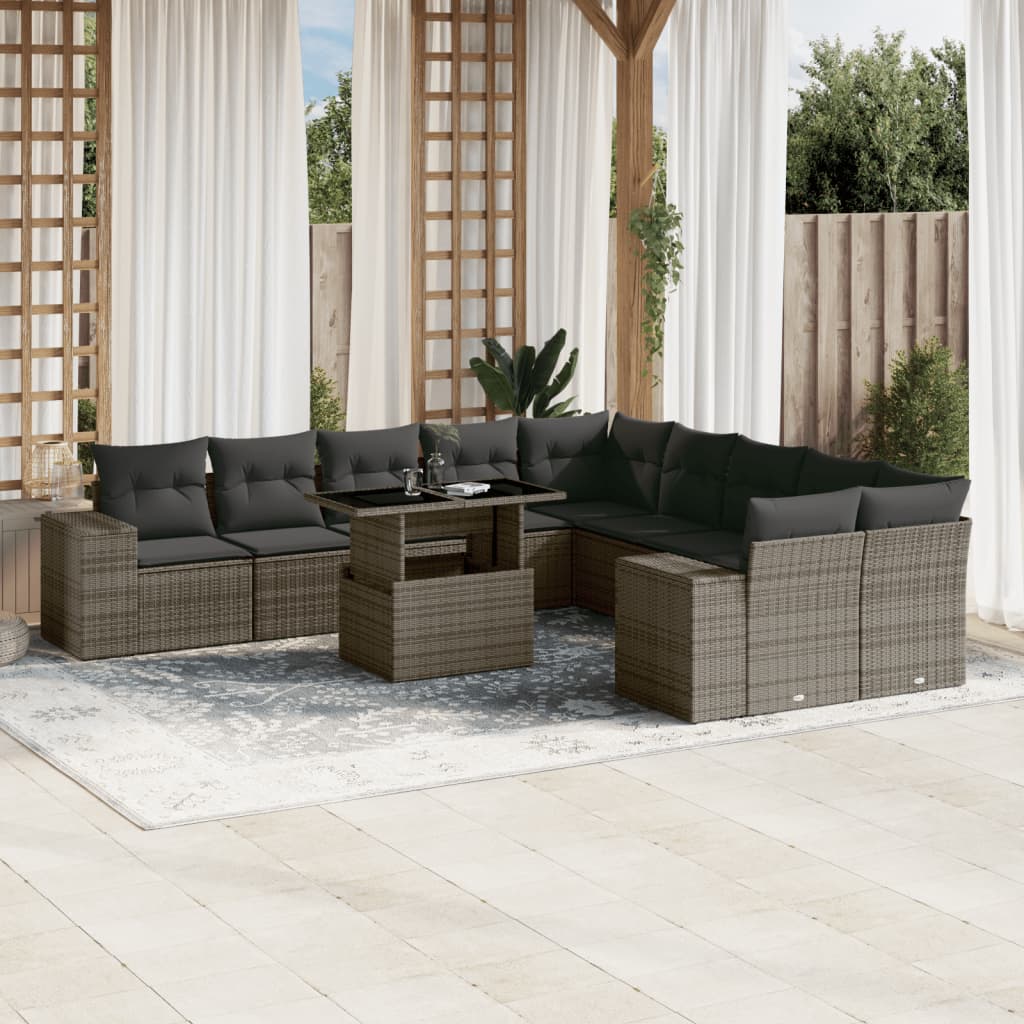 Set De Sofás De Jardín 11 Pzas Cojines Ratán Sintético Marrón