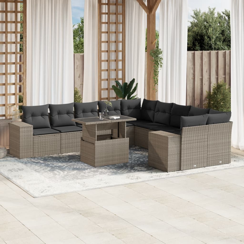 Set De Sofás De Jardín 11 Pzas Cojines Ratán Sintético Marrón