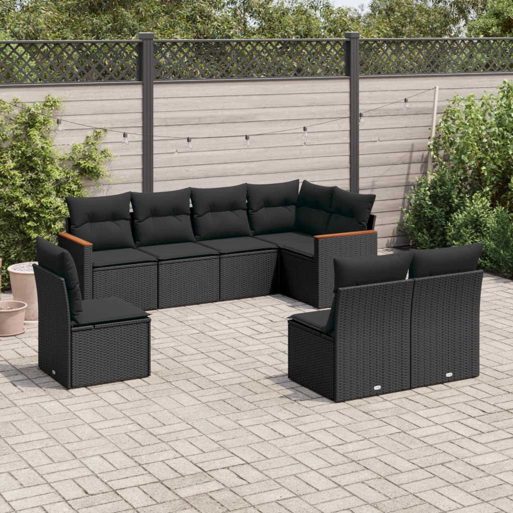 Set De Sofás De Jardín 9 Pzas Con Cojines Ratán Sintético Beige