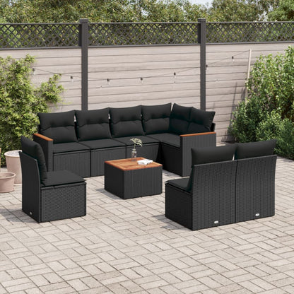 Set De Sofás De Jardín 9 Pzas Con Cojines Ratán Sintético Beige