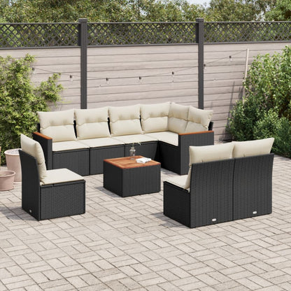 Set De Sofás De Jardín 9 Pzas Con Cojines Ratán Sintético Beige
