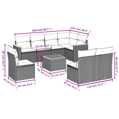 Set De Sofás De Jardín 9 Pzas Con Cojines Ratán Sintético Beige