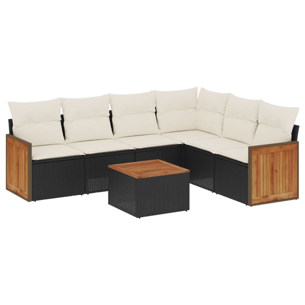 Set De Comedor De Jardín 7 Pzas Y Cojines Ratán Sintético Negro