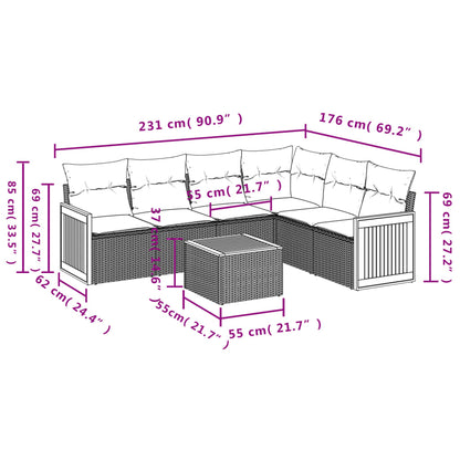 Set De Comedor De Jardín 7 Pzas Y Cojines Ratán Sintético Negro