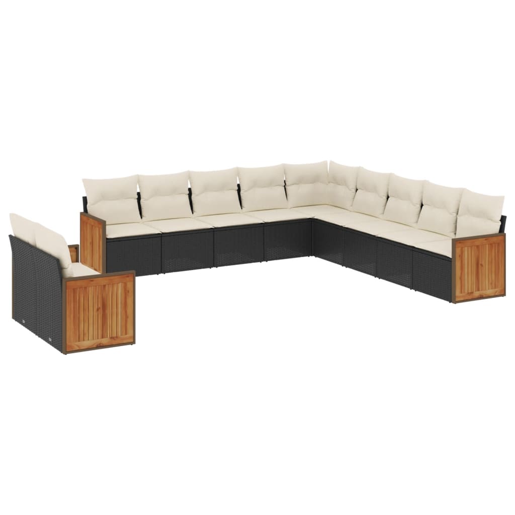 Set De Sofás De Jardín 11 Pzas Y Cojines Ratán Sintético Negro