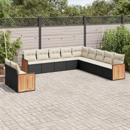 Set De Sofás De Jardín 11 Pzas Y Cojines Ratán Sintético Negro
