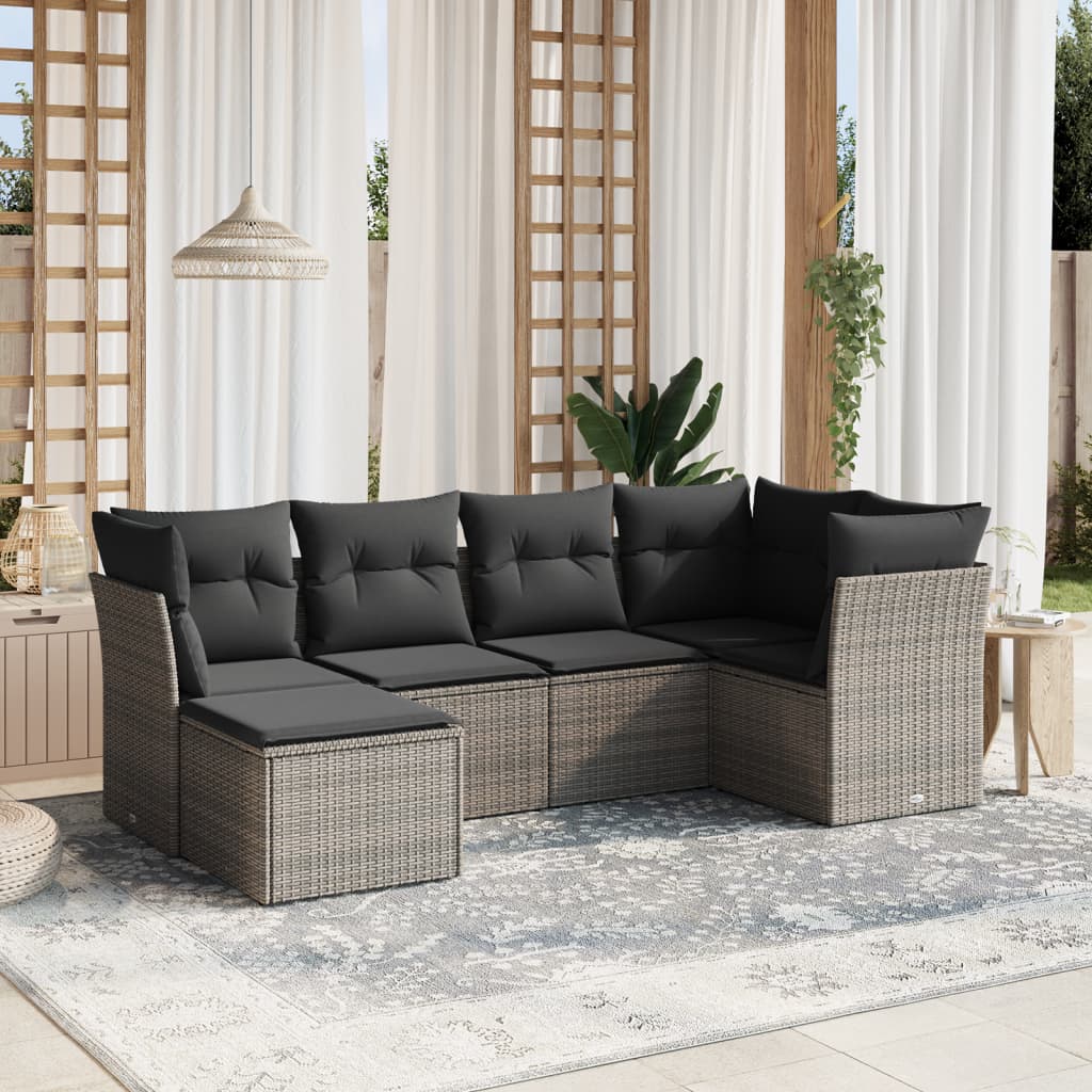 Set Sofás De Jardín 7 Piezas Y Cojines Ratán Sintético Beige