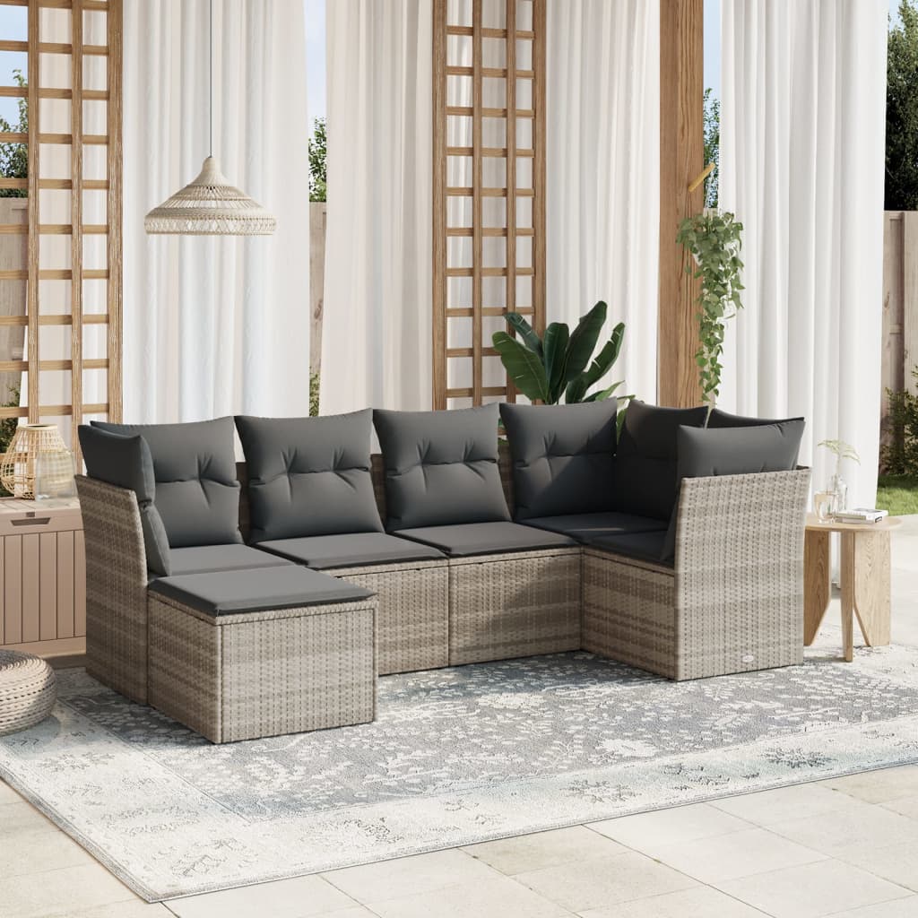 Set Sofás De Jardín 7 Piezas Y Cojines Ratán Sintético Beige