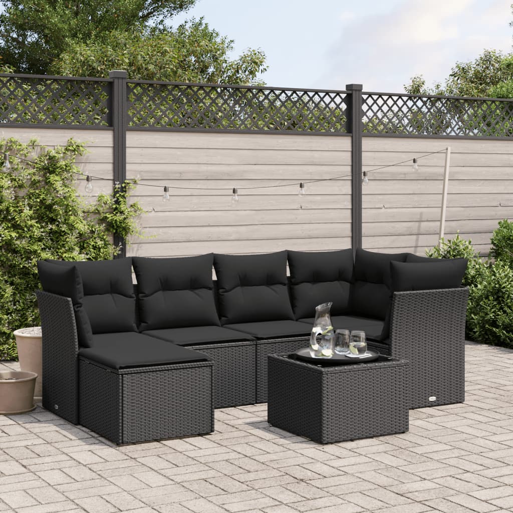 Set Sofás De Jardín 7 Piezas Y Cojines Ratán Sintético Beige