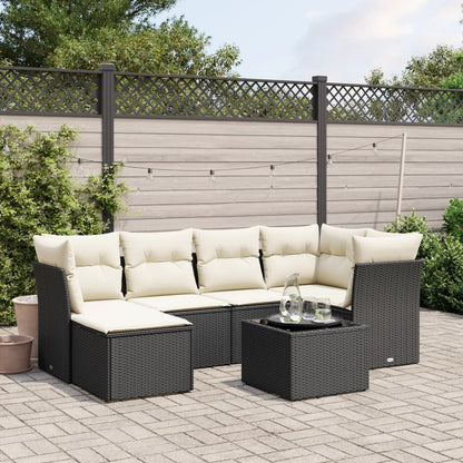 Set Sofás De Jardín 7 Piezas Y Cojines Ratán Sintético Beige