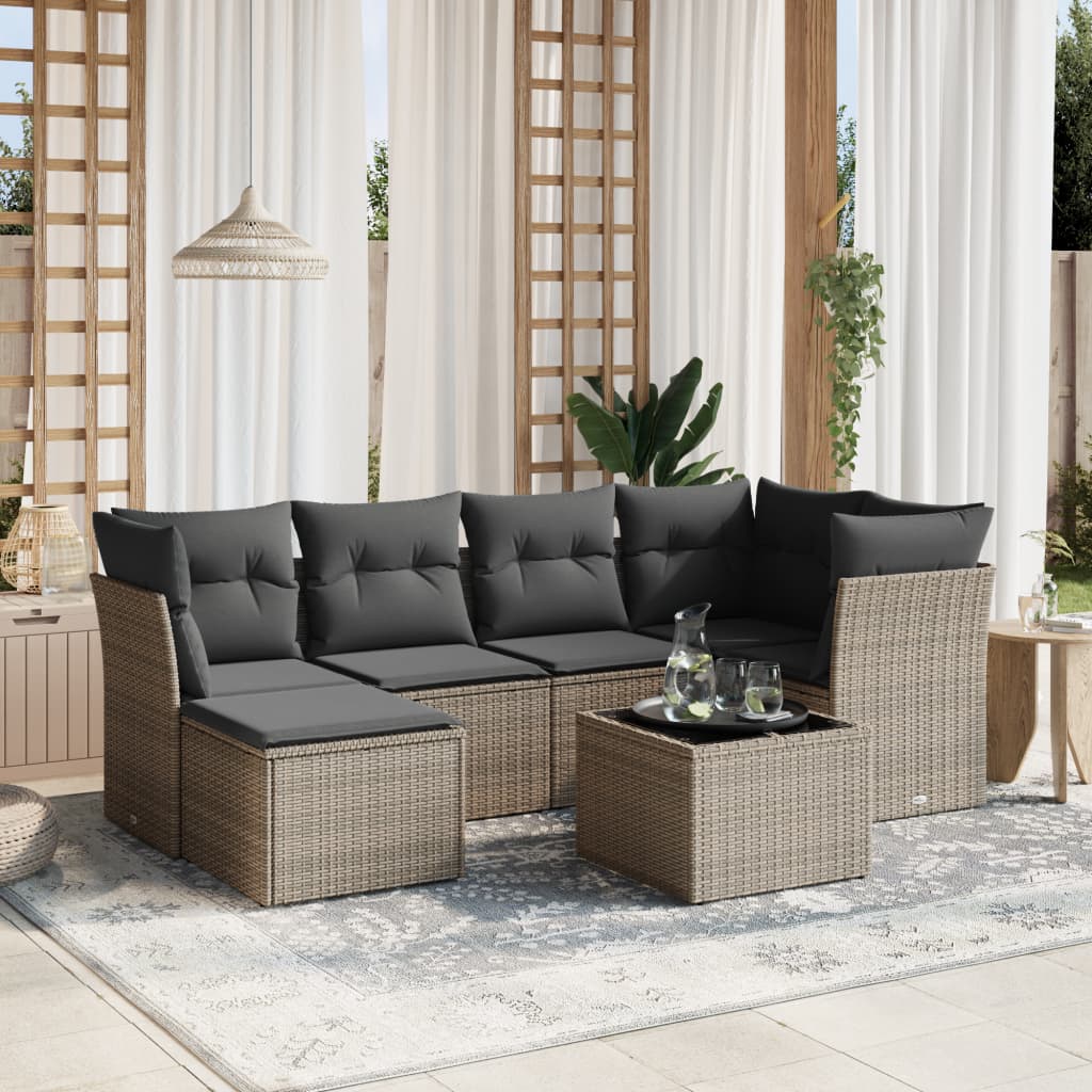 Set Sofás De Jardín 7 Piezas Y Cojines Ratán Sintético Beige