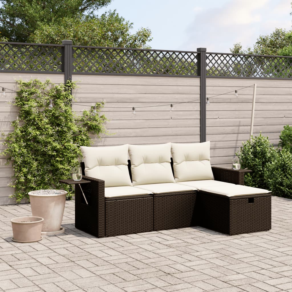 Set De Sofás De Jardín 4 Pzas Y Cojines Ratán Sintético