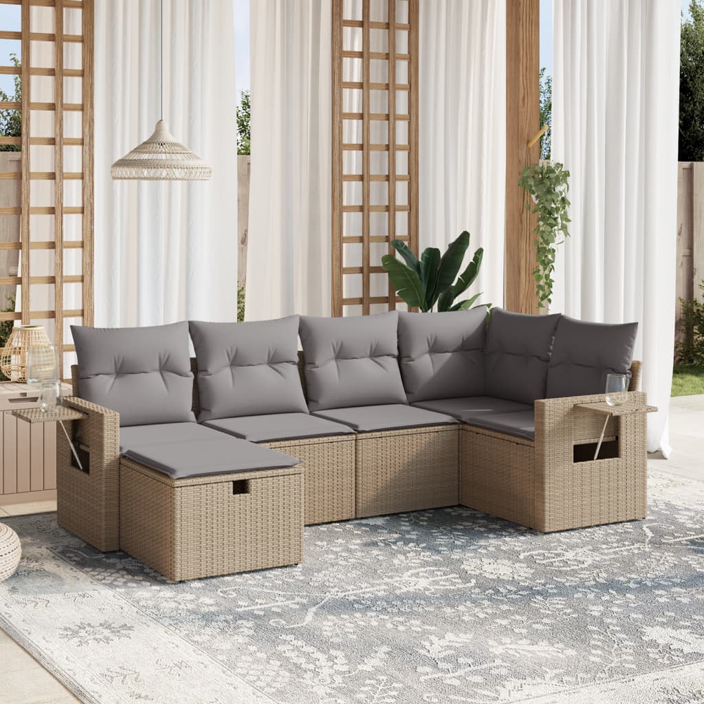 Set De Sofás De Jardín 6 Piezas Y Cojines Ratán Sintético