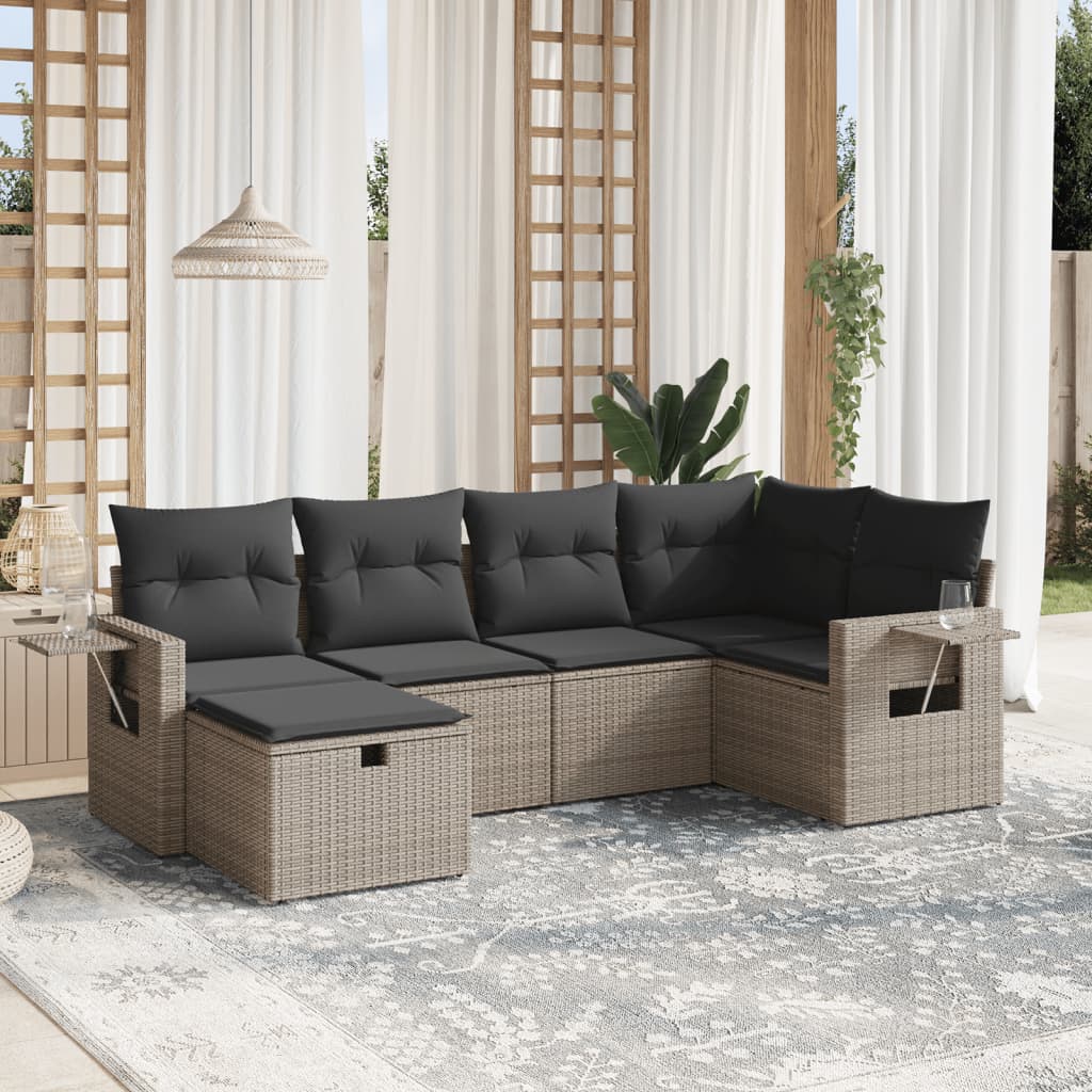 Set De Sofás De Jardín 6 Piezas Y Cojines Ratán Sintético