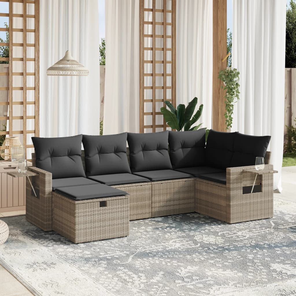Set De Sofás De Jardín 6 Piezas Y Cojines Ratán Sintético