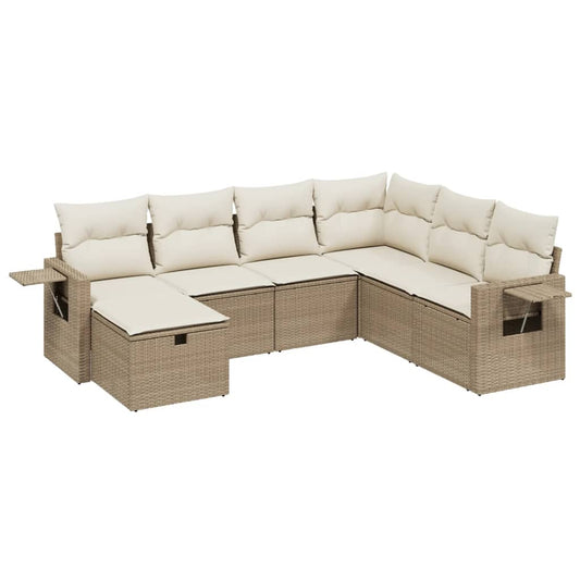 Set Sofás De Jardín 7 Piezas Y Cojines Ratán Sintético Beige