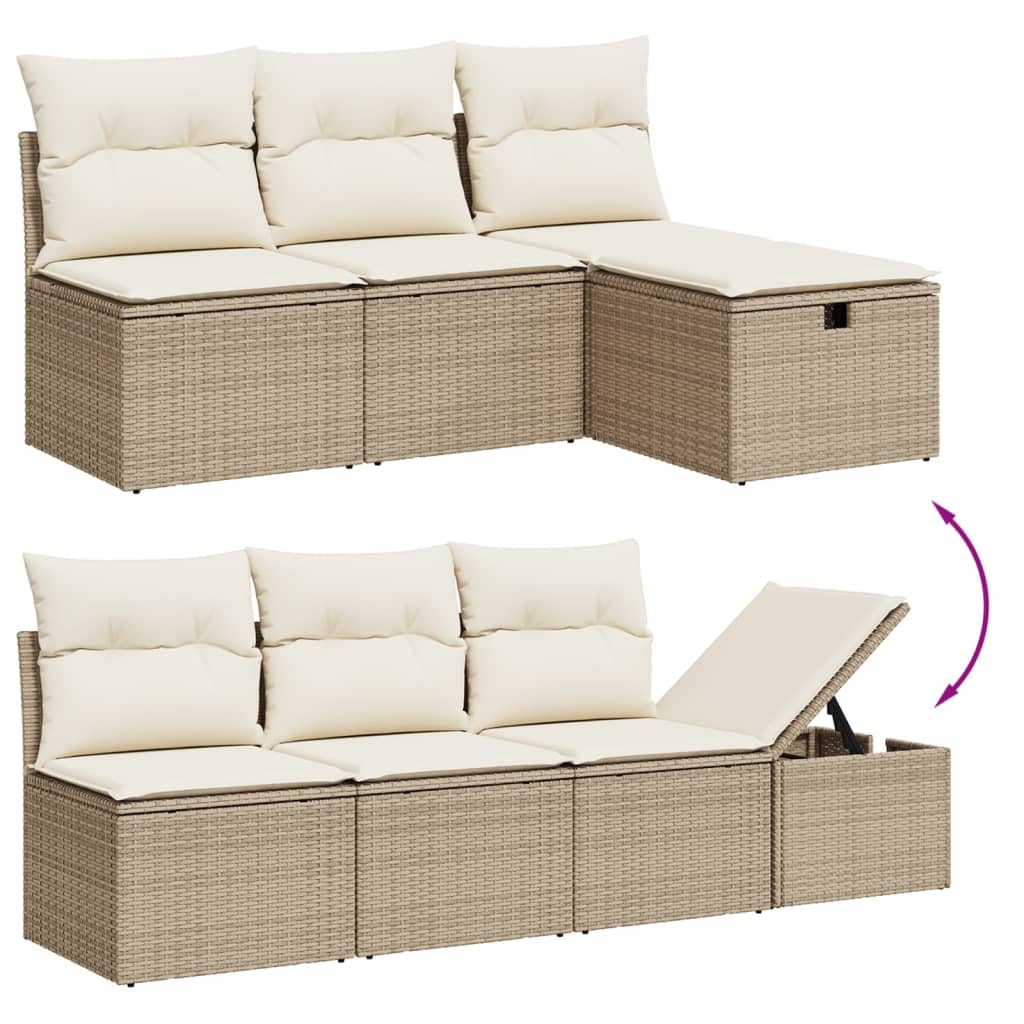 Set Sofás De Jardín 7 Piezas Y Cojines Ratán Sintético Beige