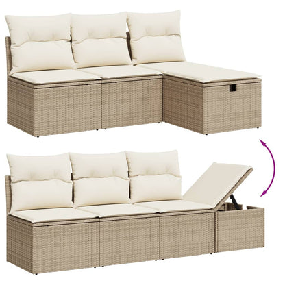 Set Sofás De Jardín 7 Piezas Y Cojines Ratán Sintético Beige