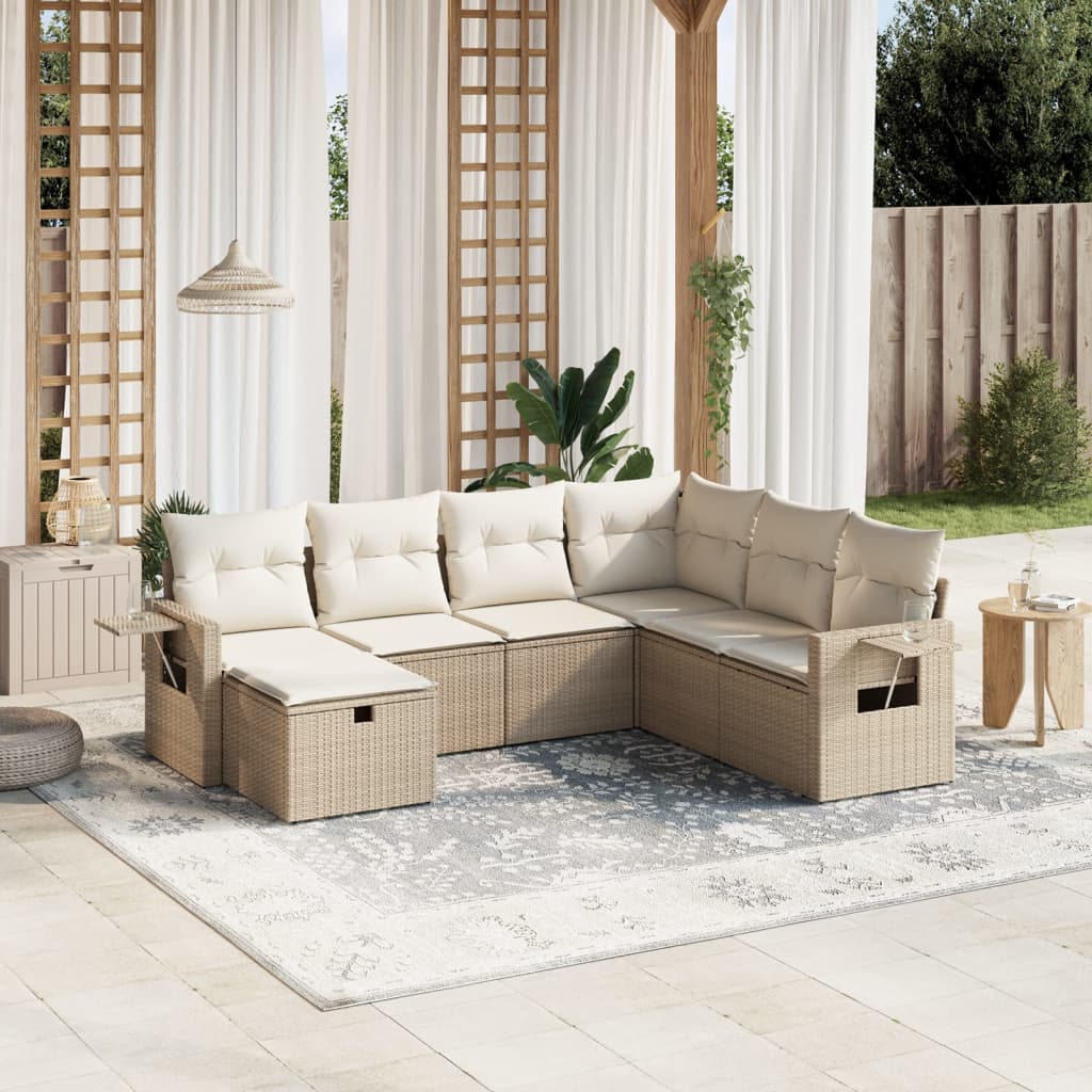 Set Sofás De Jardín 7 Piezas Y Cojines Ratán Sintético Beige