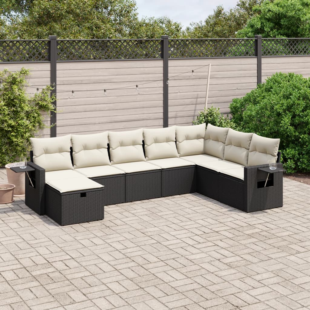 Set De Sofás De Jardín Con Cojines 9 Pzas Ratán Sintético Beige