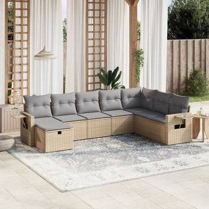 Set De Sofás De Jardín Con Cojines 9 Pzas Ratán Sintético Beige