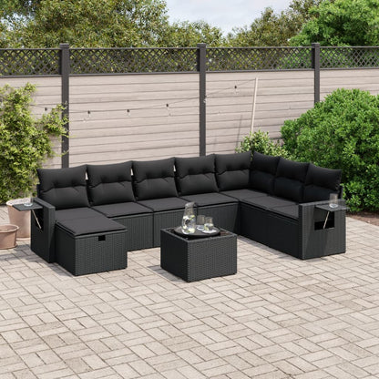 Set De Sofás De Jardín Con Cojines 9 Pzas Ratán Sintético Beige