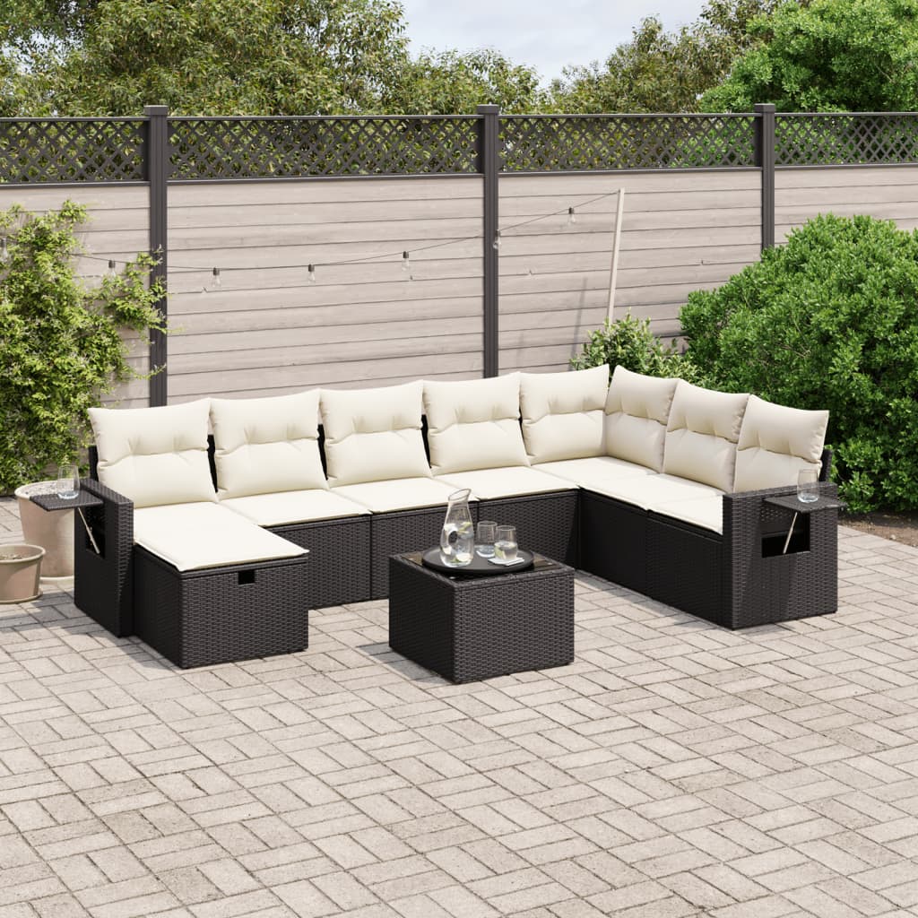 Set De Sofás De Jardín Con Cojines 9 Pzas Ratán Sintético Beige