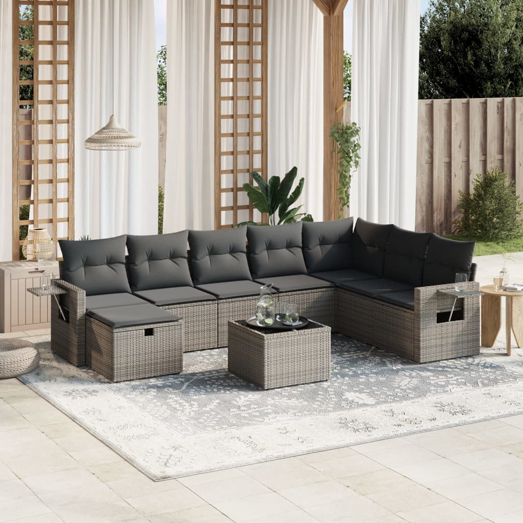 Set De Sofás De Jardín Con Cojines 9 Pzas Ratán Sintético Beige