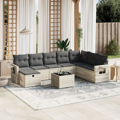 Set De Sofás De Jardín Con Cojines 9 Pzas Ratán Sintético Beige