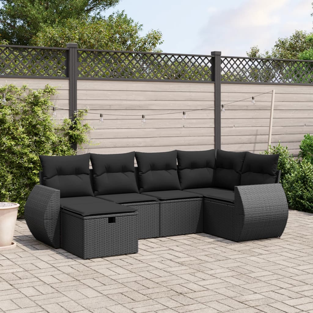 Set De Sofás De Jardín 7 Pzas Con Cojines Ratán Sintético Negro