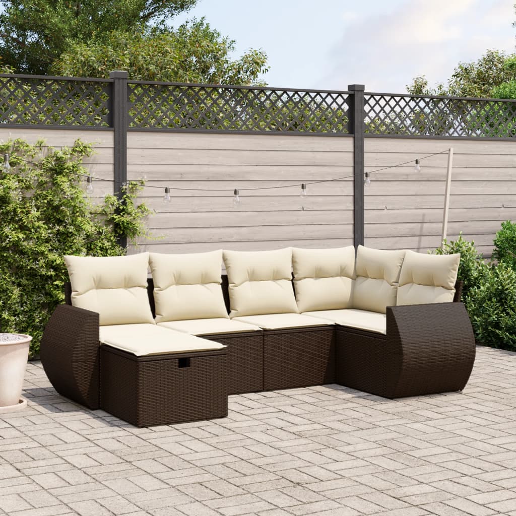 Set De Sofás De Jardín 7 Pzas Con Cojines Ratán Sintético Negro