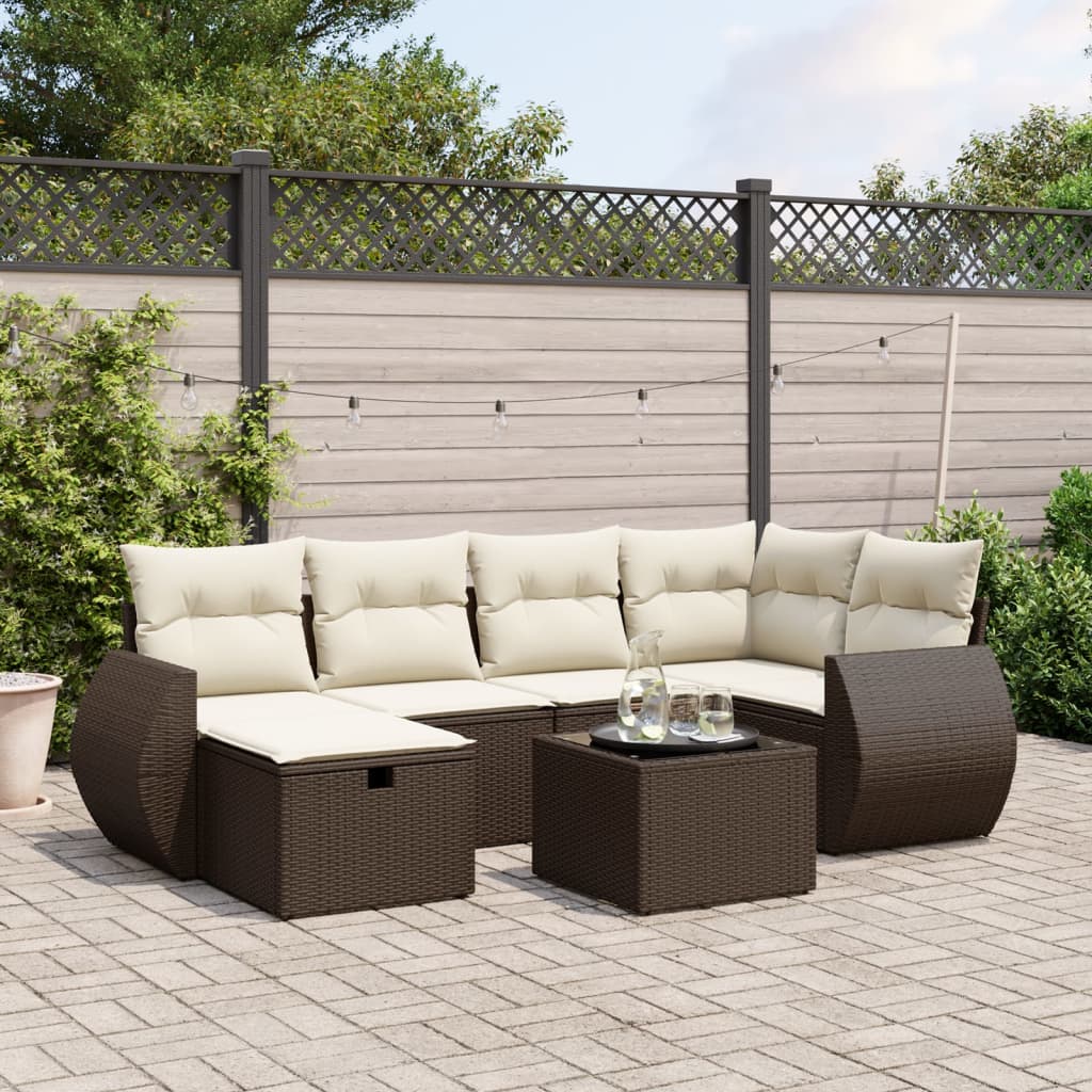 Set De Sofás De Jardín 7 Pzas Con Cojines Ratán Sintético Negro
