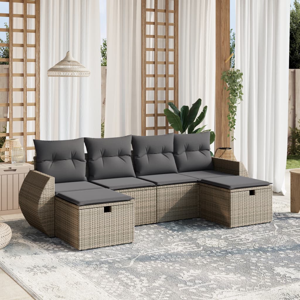 Set De Sofás De Jardín 6 Piezas Y Cojines Ratán Sintético