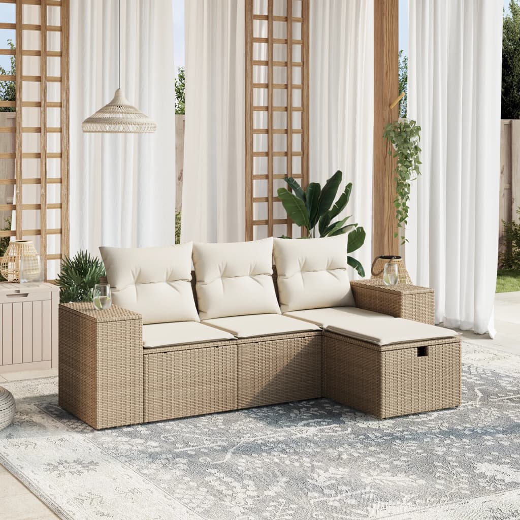 Set De Sofás De Jardín 4 Pzas Y Cojines Ratán Sintético