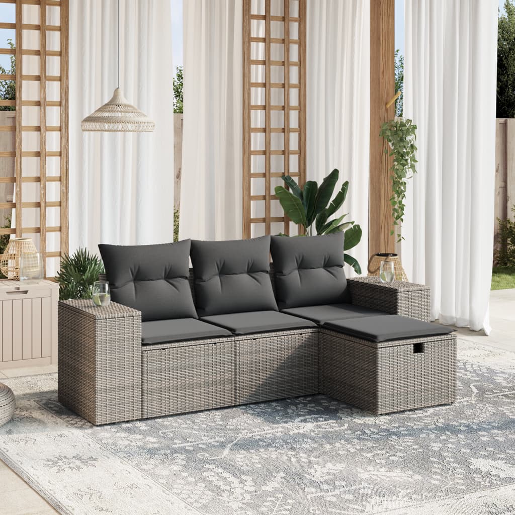 Set De Sofás De Jardín 4 Pzas Y Cojines Ratán Sintético