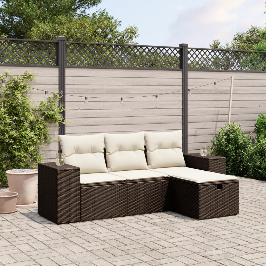 Set De Sofás De Jardín 4 Pzas Y Cojines Ratán Sintético
