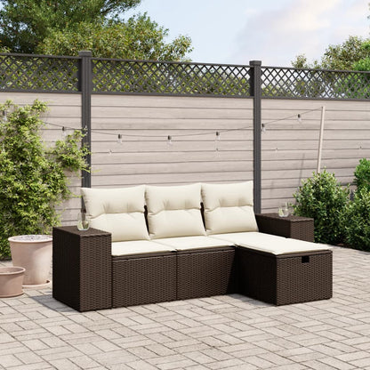 Set De Sofás De Jardín 4 Pzas Y Cojines Ratán Sintético