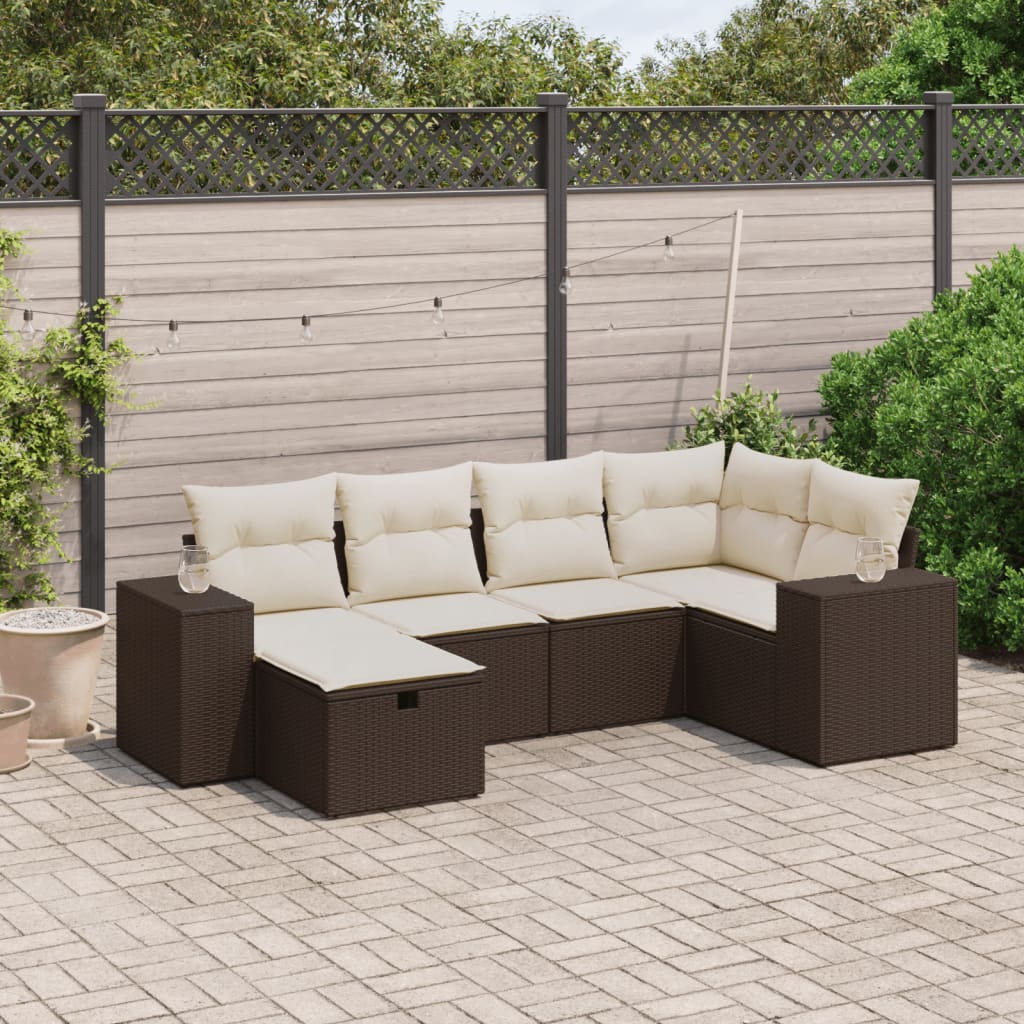 Set De Sofás De Jardín 6 Piezas Y Cojines Ratán Sintético Negro