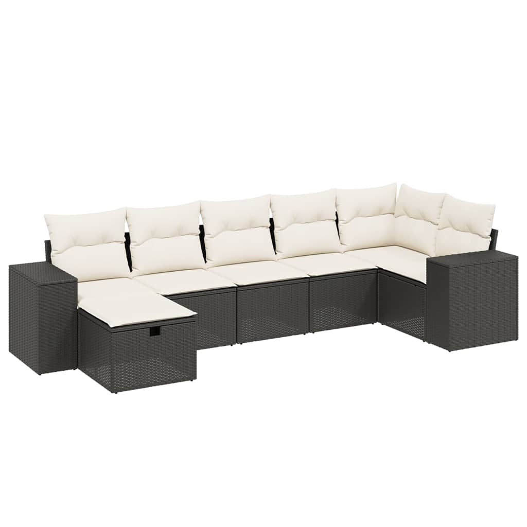 Set De Comedor De Jardín 7 Pzas Y Cojines Ratán Sintético Negro