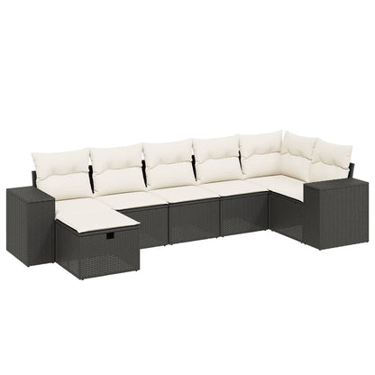 Set De Comedor De Jardín 7 Pzas Y Cojines Ratán Sintético Negro