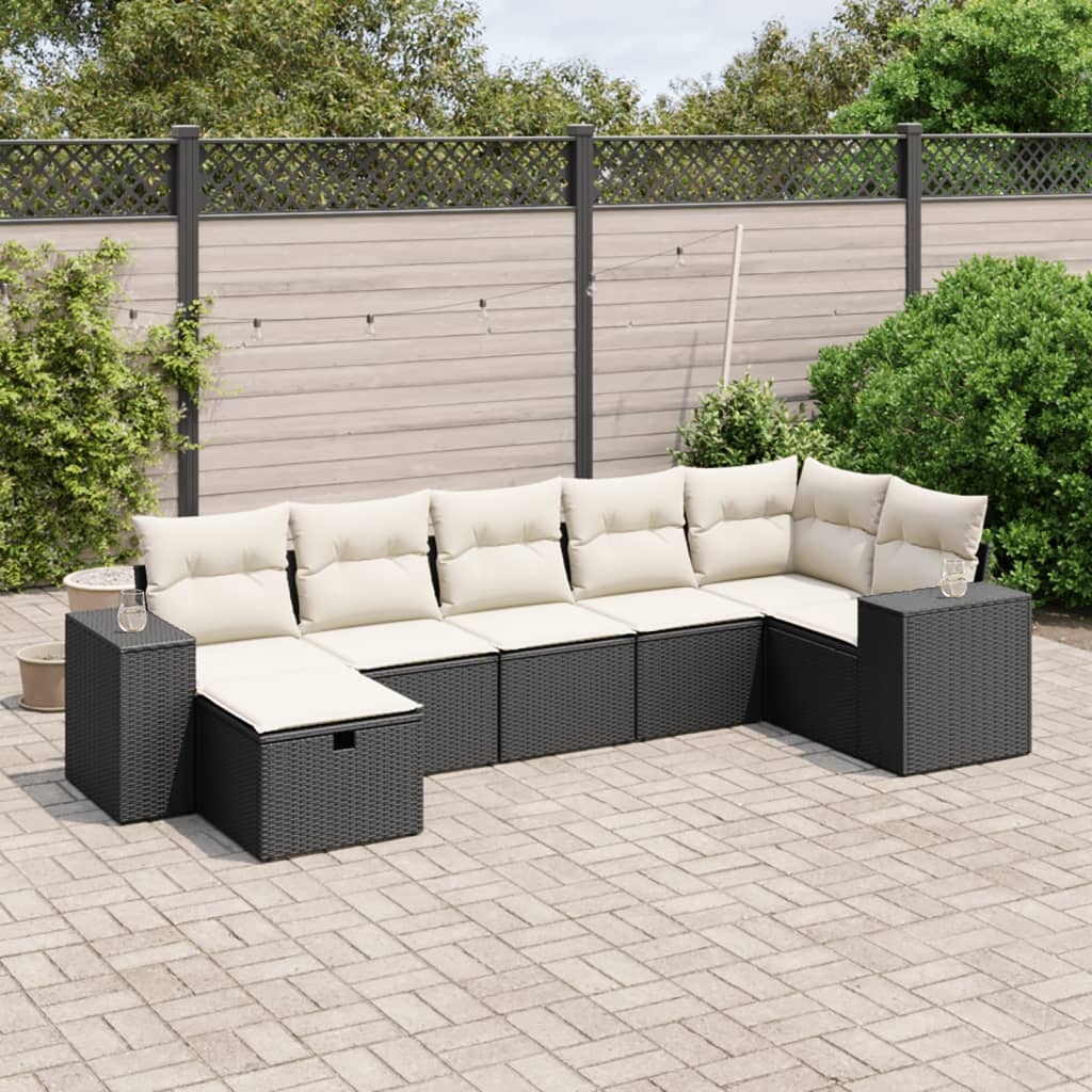 Set De Comedor De Jardín 7 Pzas Y Cojines Ratán Sintético Negro