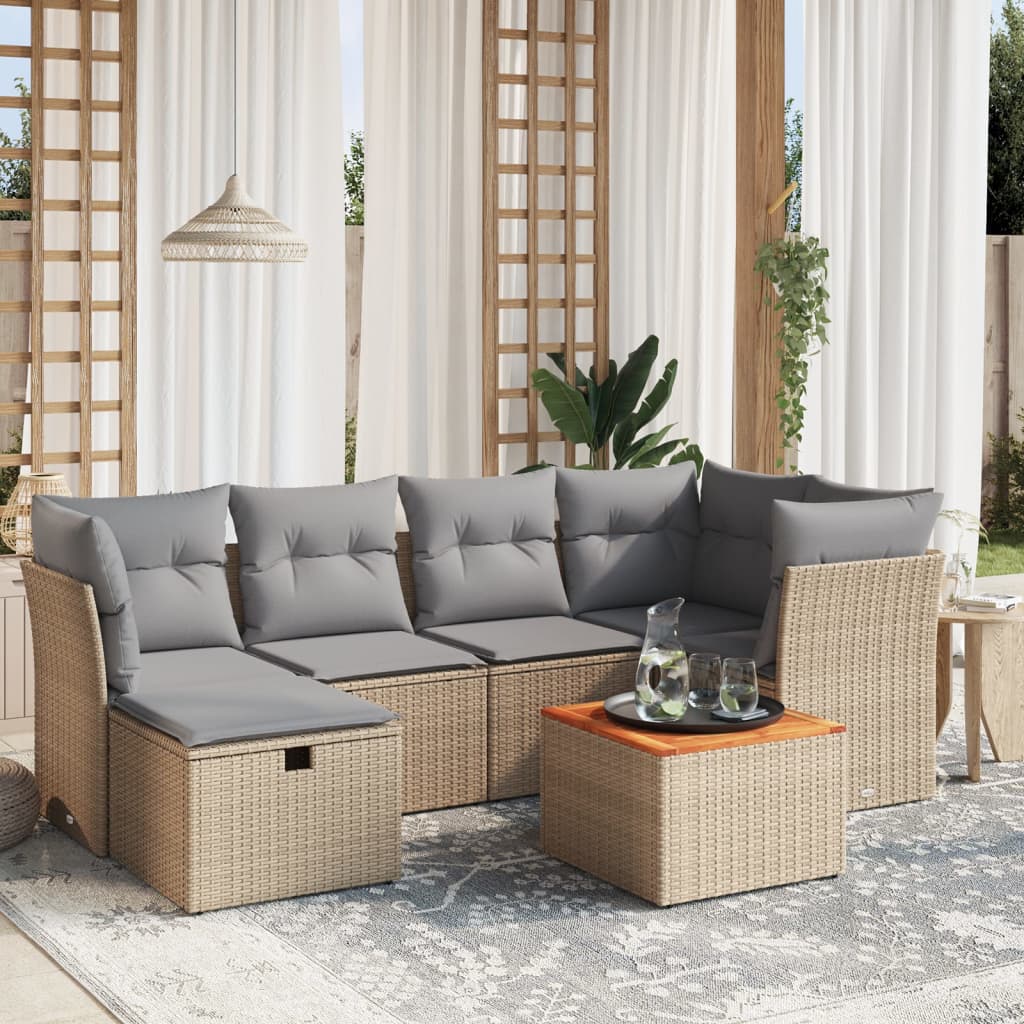 Set De Sofás De Jardín 7 Pzas Con Cojines Ratán Sintético