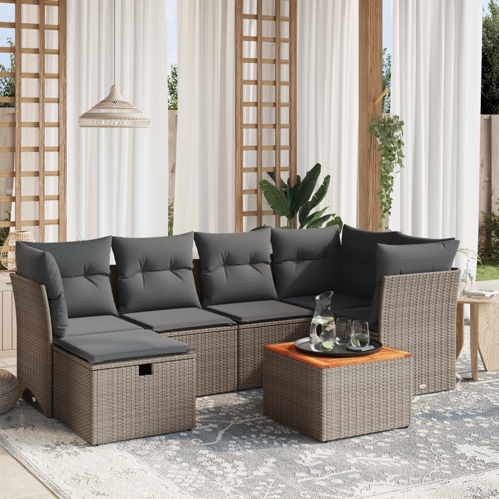 Set De Sofás De Jardín 7 Pzas Con Cojines Ratán Sintético