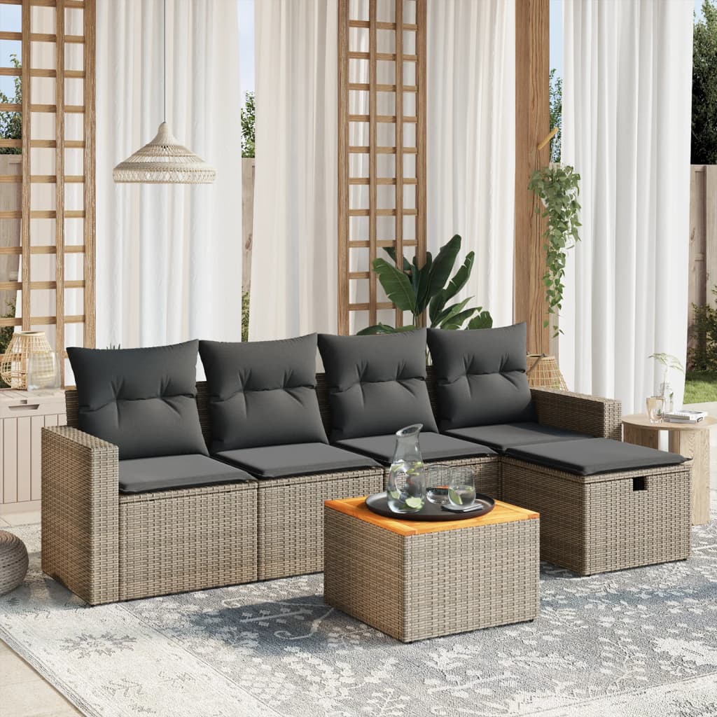 Set De Sofás De Jardín 6 Piezas Y Cojines Ratán Sintético