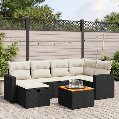 Set De Sofás De Jardín 7 Pzas Con Cojines Ratán Sintético Negro