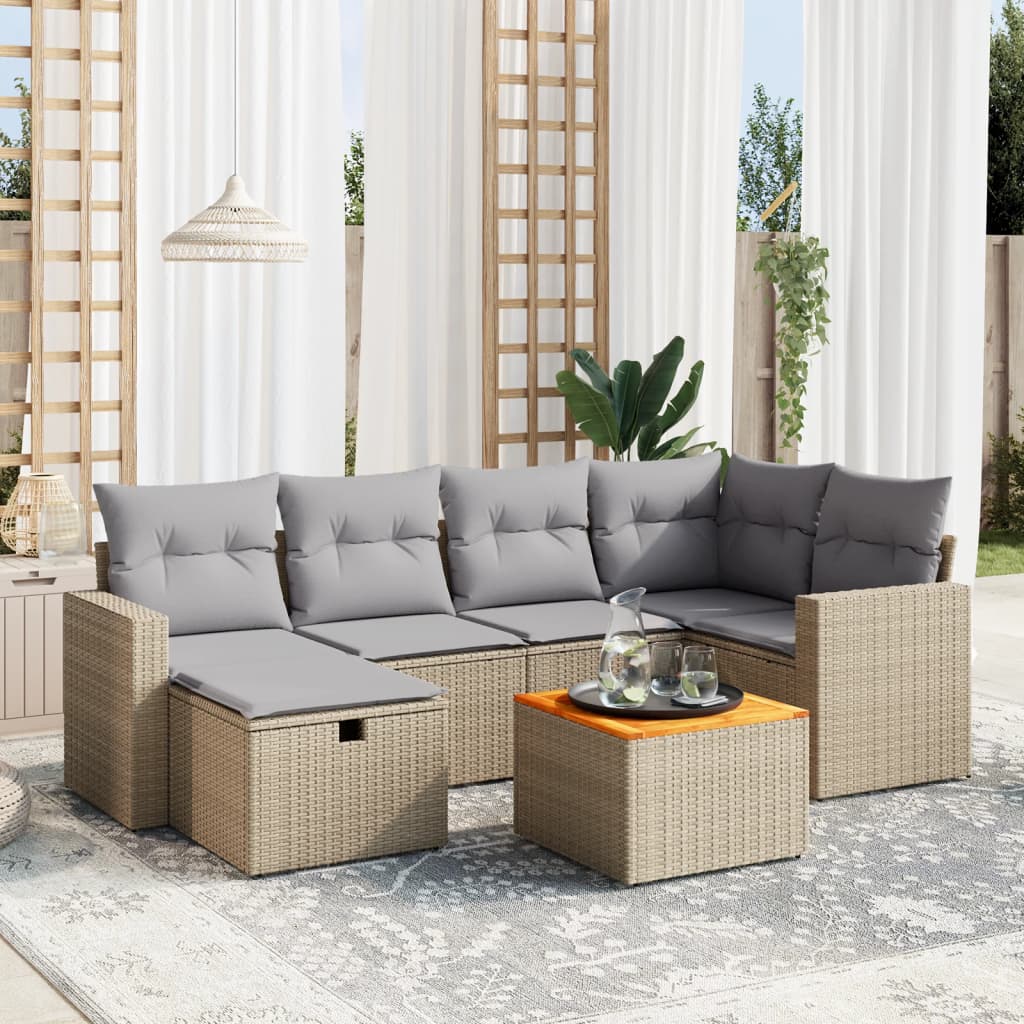 Set De Sofás De Jardín 7 Pzas Con Cojines Ratán Sintético Negro