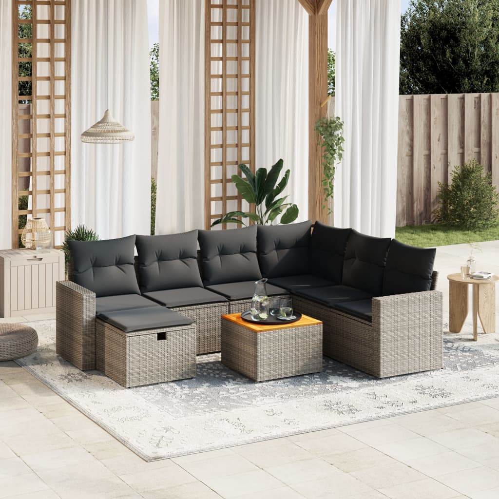Set De Sofás De Jardín Y Cojines 8 Piezas Ratán Sintético