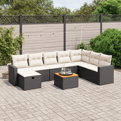 Set De Sofás De Jardín Con Cojines 9 Pzas Ratán Sintético Beige